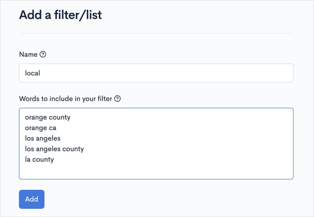 Custom Filter Settings for Local Keywords Custom filter settings for local keywords.