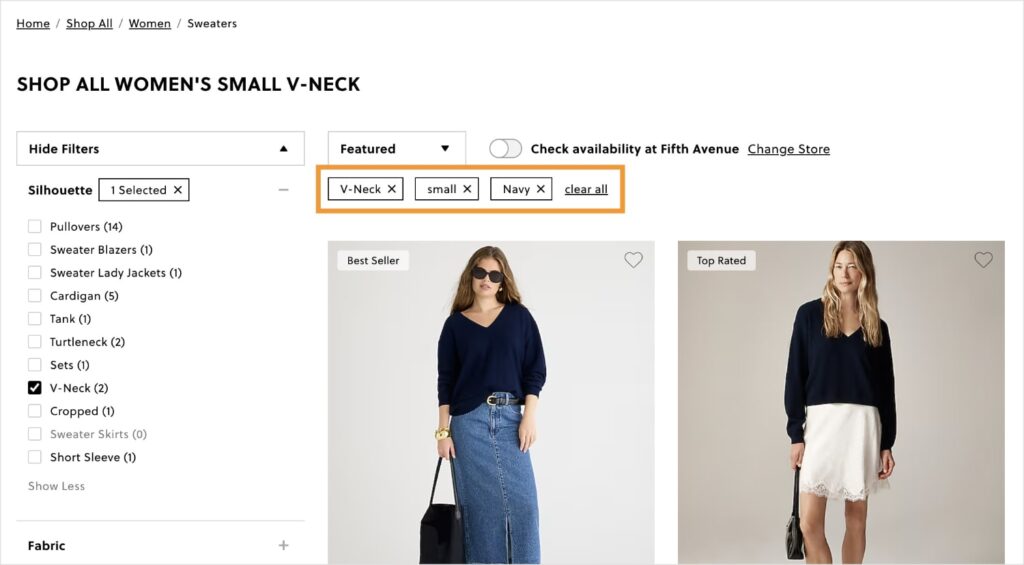 Attribute-Based Breadcrumbs Attribute-based breadcrumbs on J. Crew website.