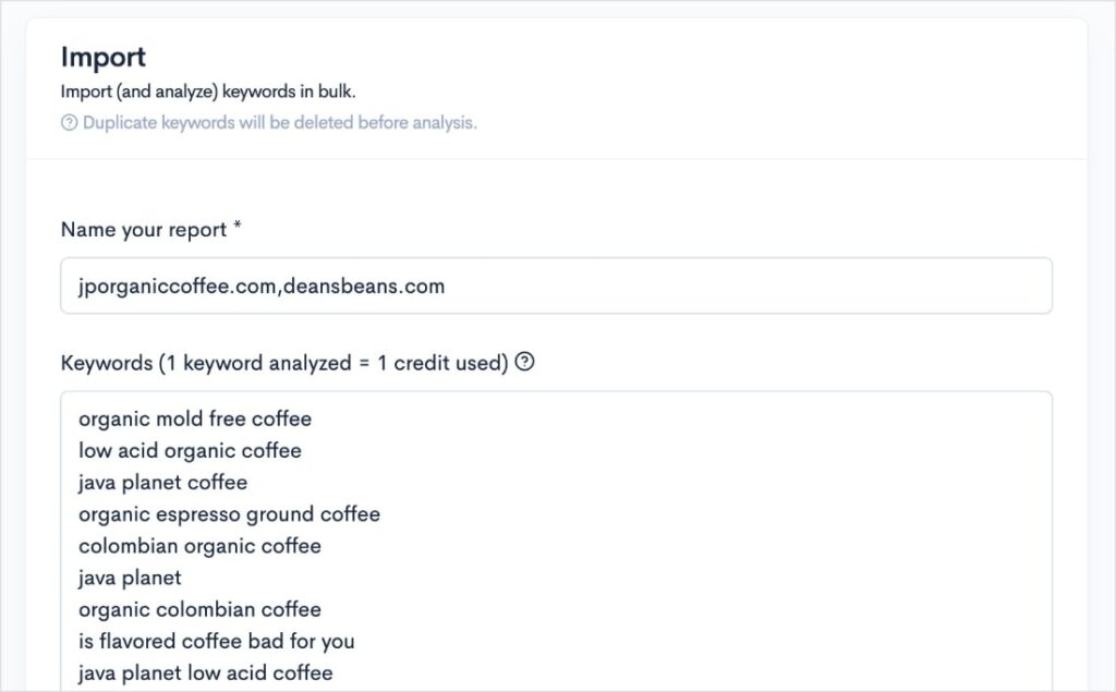 Competitor keywords moved to the Import tool.