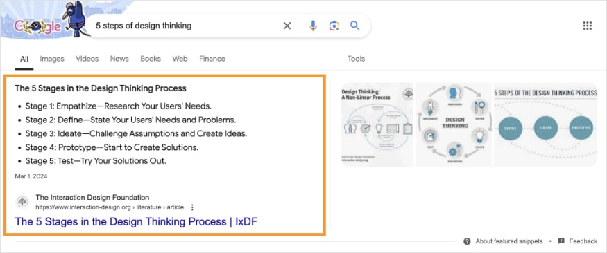 Featured Snippet List Featured snippet with 5 steps.