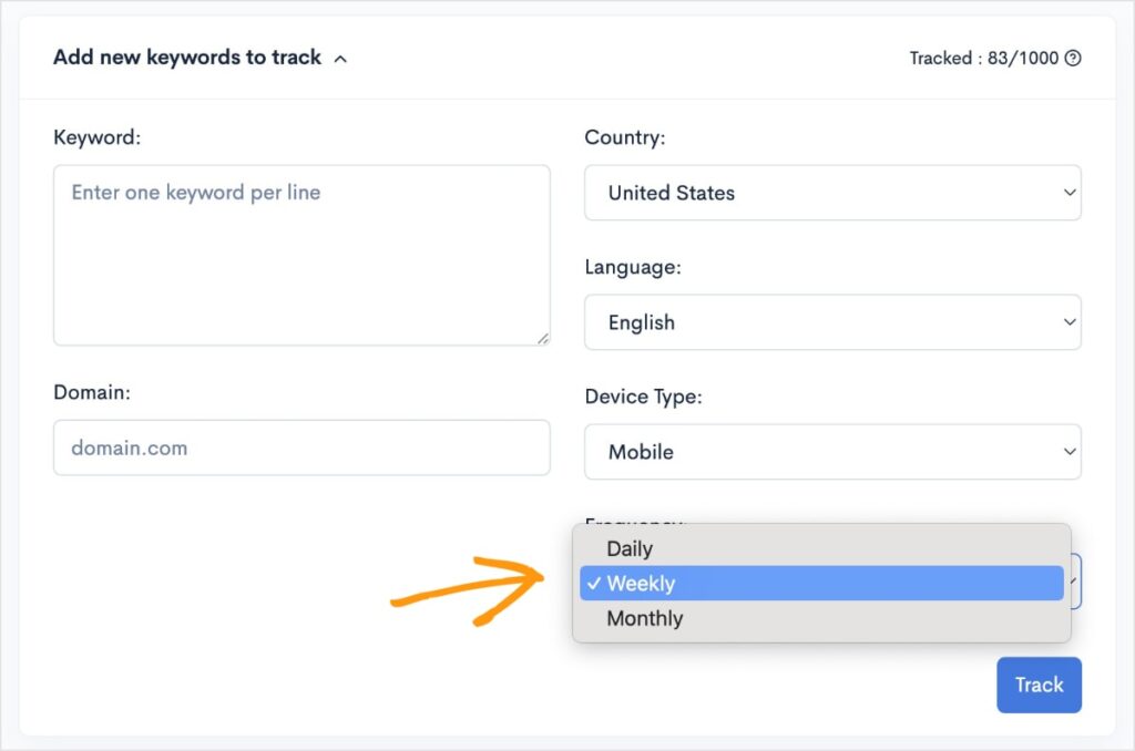 Fetch frequency for the keyword ranking report.