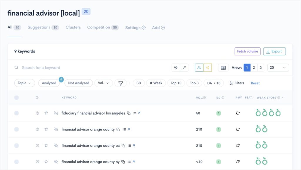 Example of Easy Local Keywords Report generated from the local keywords filter.