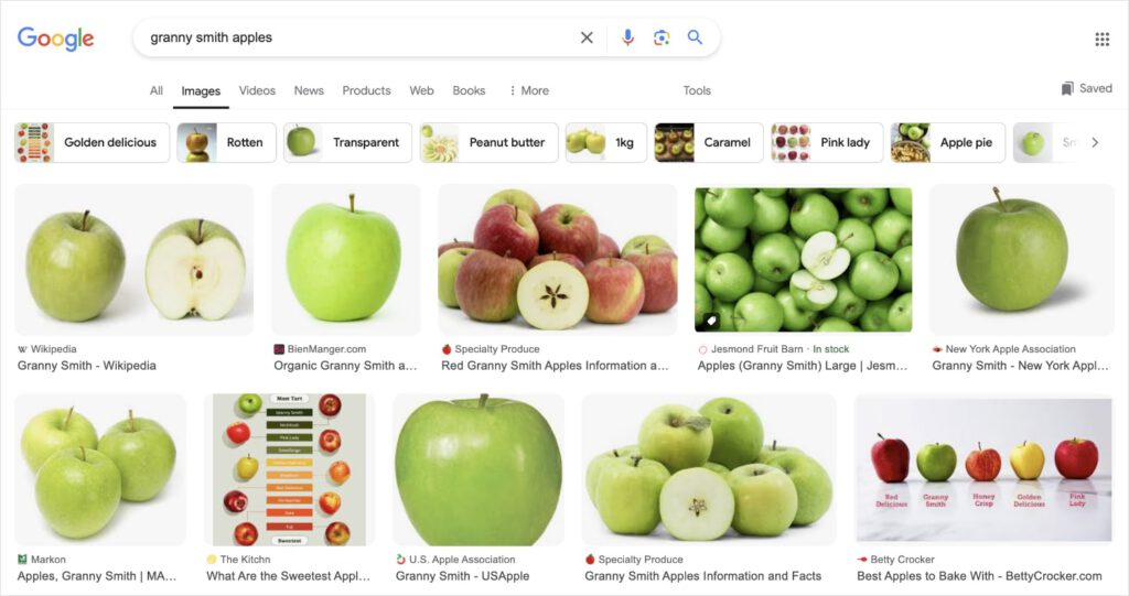 Google Images results for the query granny smith apples.