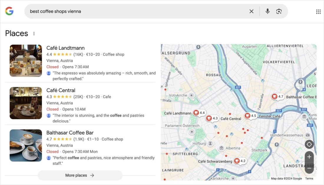 Local Businesses in Google Map Pack Google Map Pack for the query best coffee shops vienna.