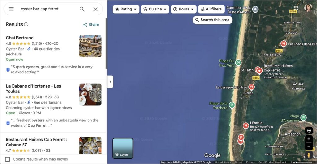 Google Maps local business results.