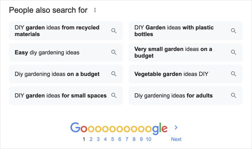 Google people also search for results related to diy gardening.