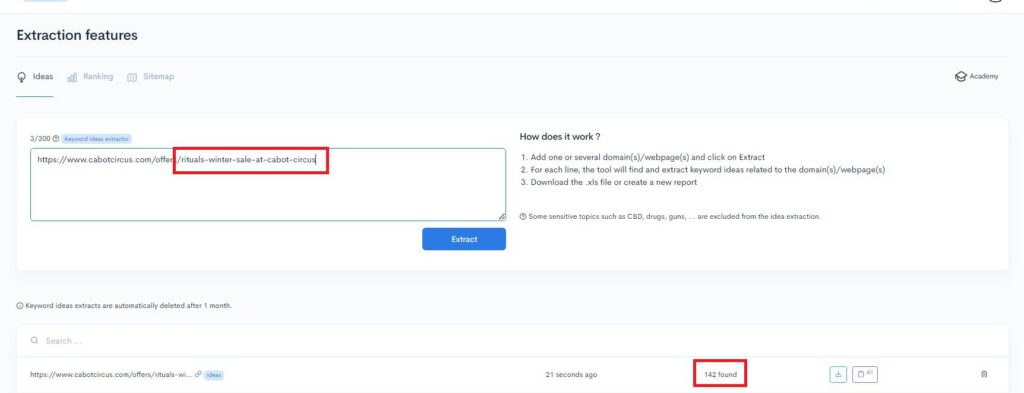 A screenshot of a page with a text box highlighted providing ideas for extraction features A screenshot of a page with a text box highlighted, providing ideas for extraction features.