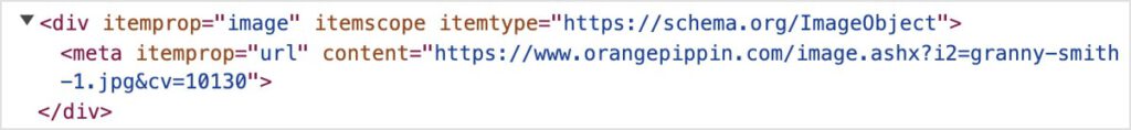 ImageObject schema markup in source code.