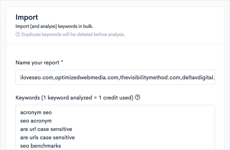 Import keywords from competitor keyword research.
