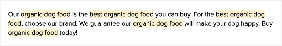 Text excerpt that shows the repetitive use of the same keyword.