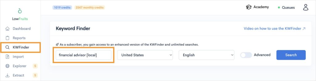 Custom Local Keywords Filter Local SEO keyword research filter.