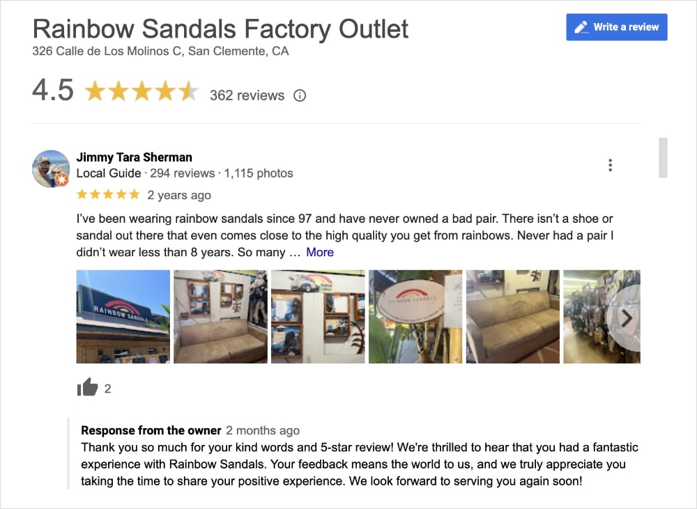 Google Reviews One of the benefits of local SEO is brand management. This Google review shows how a local business responds to customer reviews.