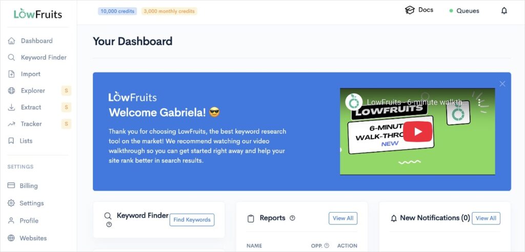 LowFruits dashboard.