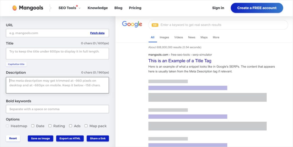 Mangools SERP simulator.