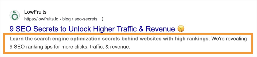 Meta description in Google search results.
