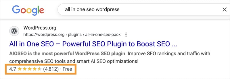 Google search results shows a 4.7 star rating for software, which is a good example of strong off-page SEO.