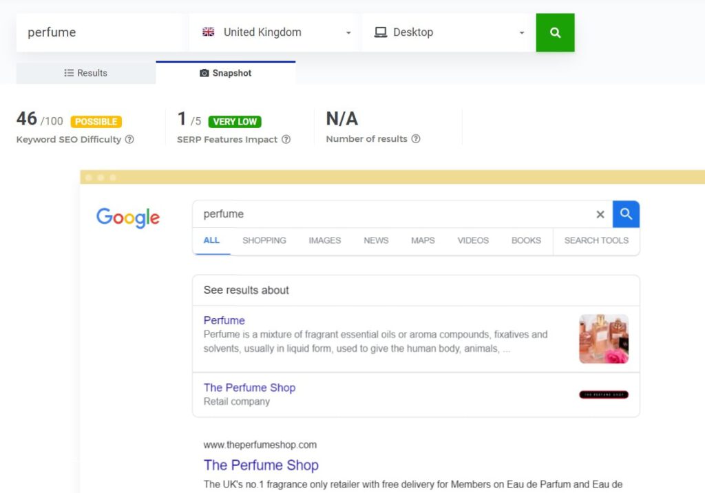 A screen shot of a google search page displaying results for "LowFruits" and "Keyword Research".