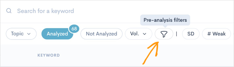 Pre-analysis filter in LowFruits.