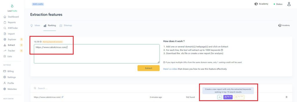 A screenshot highlighting the blue and yellow buttons on a page featuring extraction features A screenshot highlighting the blue and yellow buttons on a page featuring extraction features.