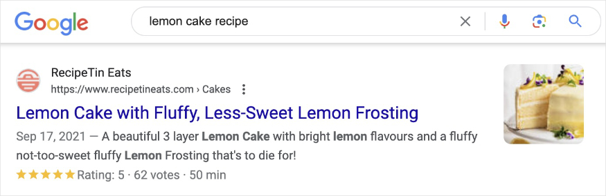 Recipe Snippet Google recipe snippet for lemon cake.