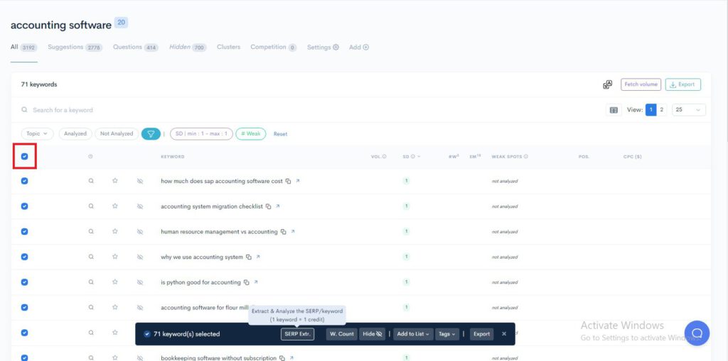A screenshot of a landing page featuring highlighted buttons for finding easy keywords in different niches.