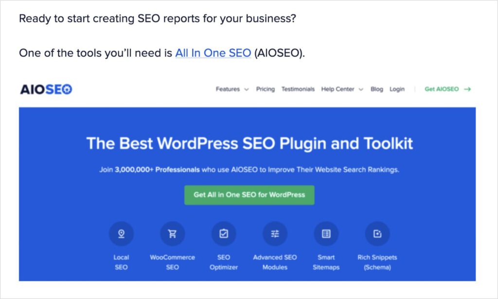 AIOSEO blog post screenshot of its plugin.