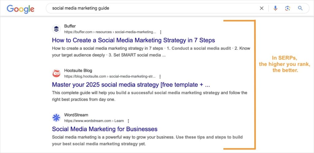 Google organic search results.