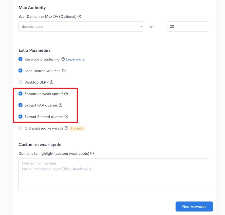 A screenshot of the account settings page in AdWords, featuring easy keywords for different niches.