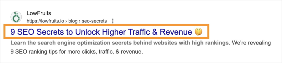 Meta title tag appears as the title in Google search results.