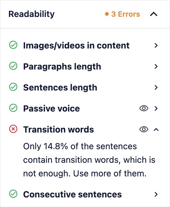 AIOSEO readability checklist.