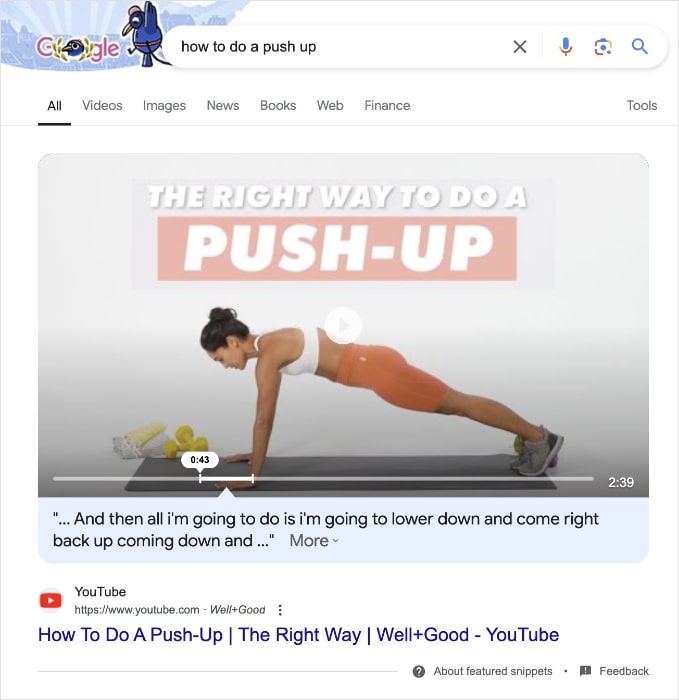 Video Snippet Example Video snippet of how to do a push up.