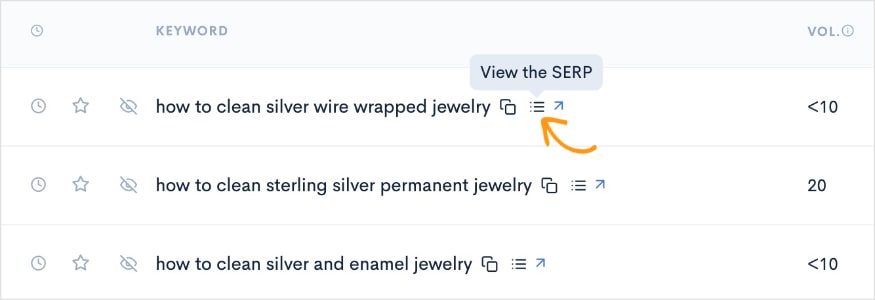 View the SERP button in LowFruits.