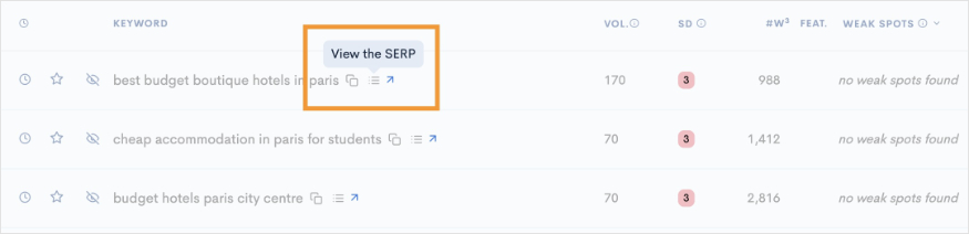 KWFinder View the SERP View the SERP button in LowFruits.