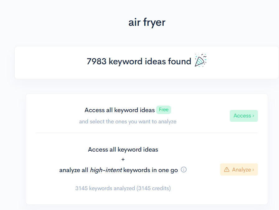 A screenshot of the airflyer dashboard showcasing easy keywords in the air fryer niche A screenshot of the airflyer dashboard showcasing easy keywords in the air fryer niche.