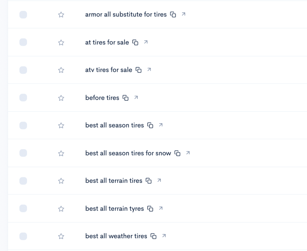 A screenshot of a sales page with a list of items.