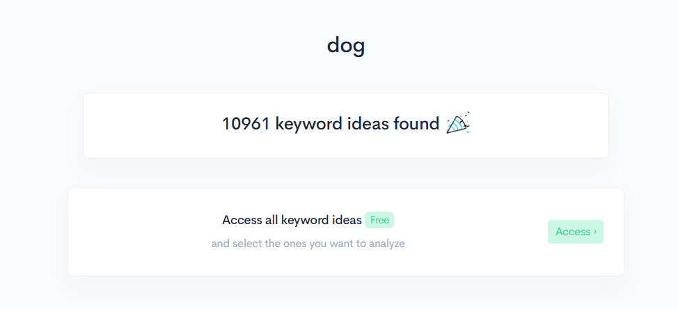 A screen displaying keyword ideas found for Pets Travel A screen displaying "keyword ideas found" for Pets & Travel.