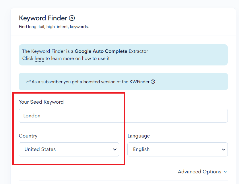 A screenshot of the keyword finder page for finding easy keywords in different niches A screenshot of the keyword finder page for finding easy keywords in different niches.