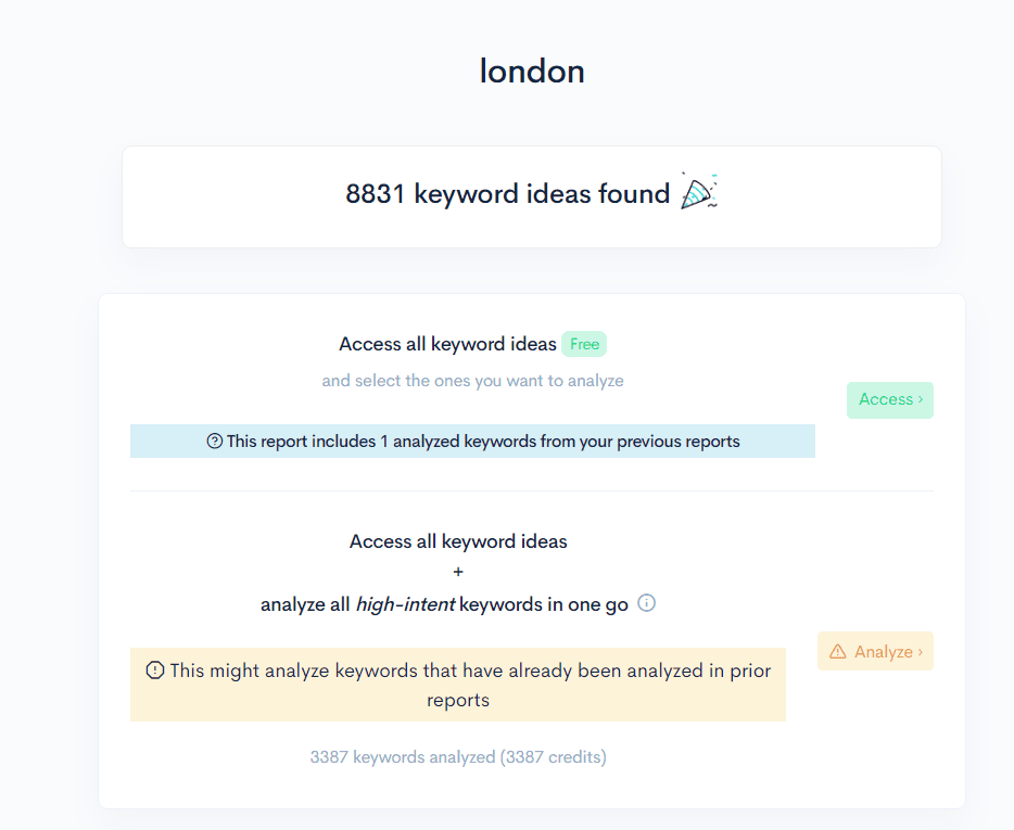 A screenshot of the different niches keyword ideas found in London A screenshot of the different niches' keyword ideas found in London.
